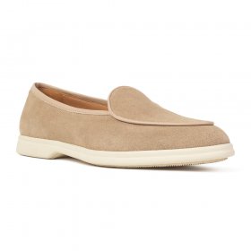 Buty damskie w stylu belgian loafers, zamsz, szary