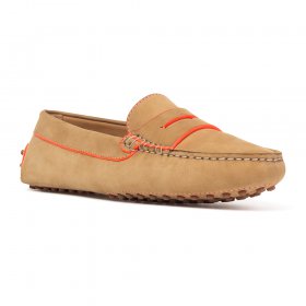 Cavaccino damskie driving shoes z nubuku z pomarańczowym neonowym akcentem