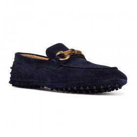 Cavaccino damskie driving shoes z zamszu granatowe z ozdobną klamrą