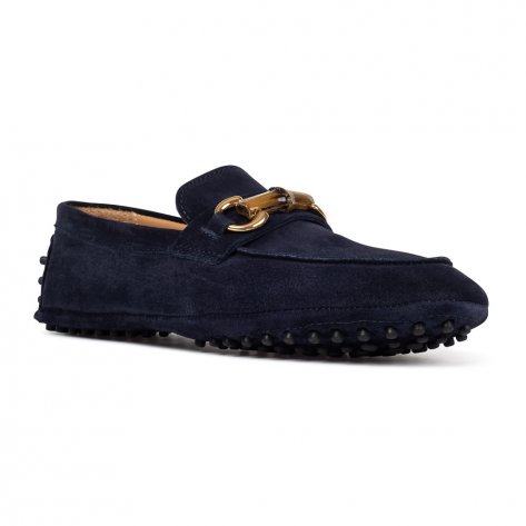 Cavaccino damskie driving shoes z zamszu granatowe z ozdobną klamrą
